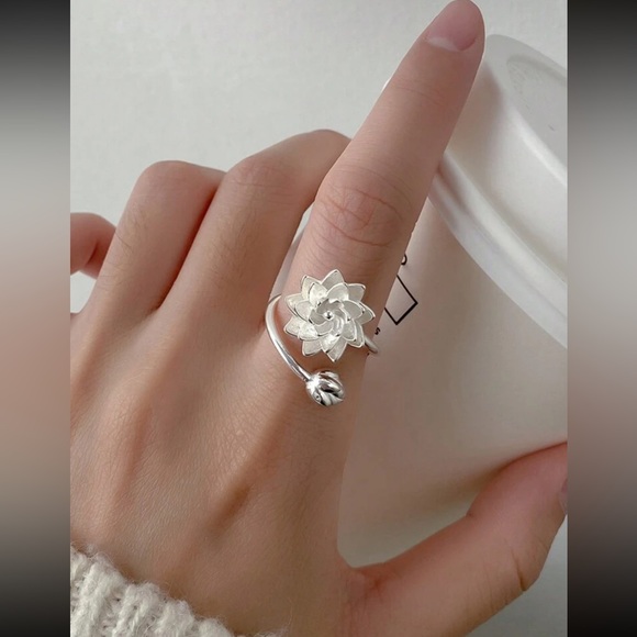 1pc Forest Style Literary & Elegant Lotus Flower Cutout Ring A Sense Of High-End - Picture 2 of 5